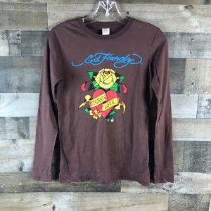 NWT Y2K Ed Hardy Eternal Love Long Sleeve Brown Top Small